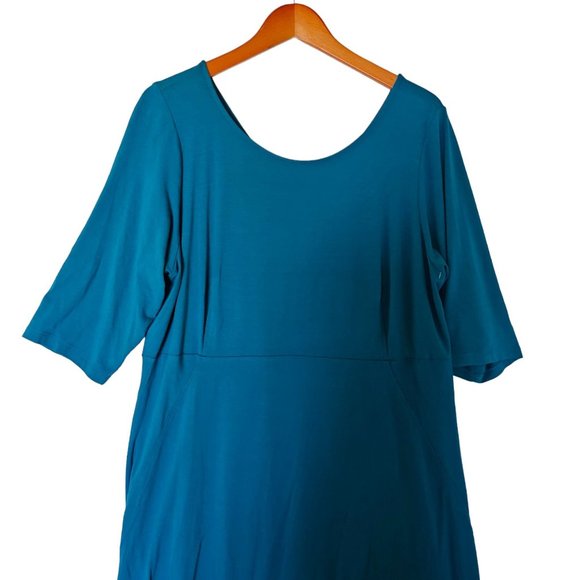 Eileen Fisher Scoop Neck Jersey Dress Plus Size 1X NWT Teal V Back Blue Green - Picture 7 of 14